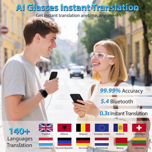AI Smart Glasses for Men Women - Bluetooth 5.4 with Chat GPT, Blue Light Filtering Lenses, Translation Glasses with 144 Languages & Accents for Travel Meeting Trade Business, Black in Saudi Arabia
