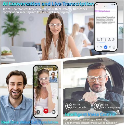 AI Smart Glasses for Men Women - Bluetooth 5.4 with Chat GPT, Blue Light Filtering Lenses, Translation Glasses with 144 Languages & Accents for Travel Meeting Trade Business, Black in Saudi Arabia
