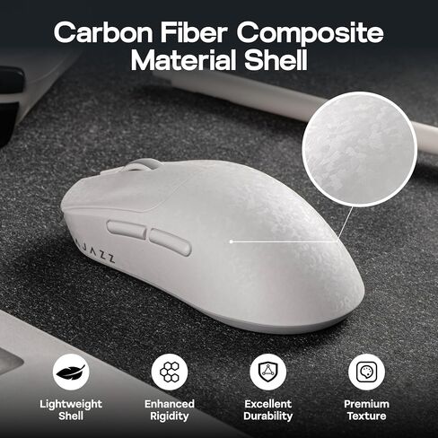 MechLands AJAZZ AJ199 Lightweight Gaming Mouse with Carbon Fiber Shell, 2.4G/USB-C/BT Wireless Mouse with 500mAh Battery, Adjustable 12,000 DPI & 1KHz Polling, PAW3311 Sensor for PC/Mac/Gaming (White) in Kuwait