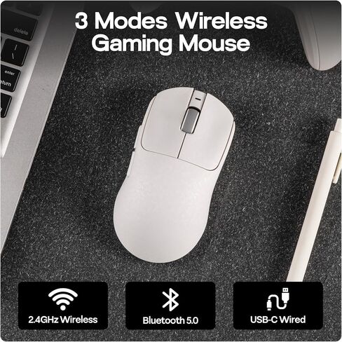 MechLands AJAZZ AJ199 Lightweight Gaming Mouse with Carbon Fiber Shell, 2.4G/USB-C/BT Wireless Mouse with 500mAh Battery, Adjustable 12,000 DPI & 1KHz Polling, PAW3311 Sensor for PC/Mac/Gaming (White) in Kuwait