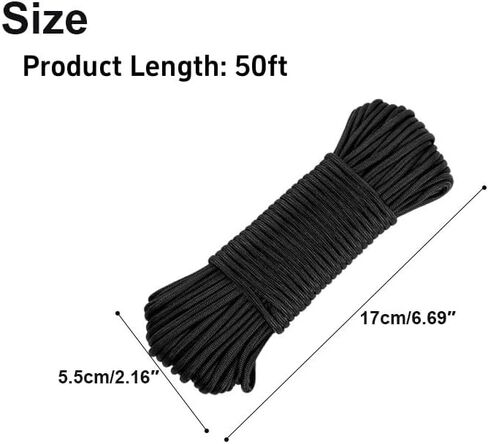 Paracord Rope 50ft 4mm, Parachute Spool Cord with 9-Strand Core, Nylon String for Camping, Hammock, Clothsline, Hiking, Fishing, Outdoor Utility in Saudi Arabia