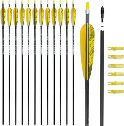 30inch Hunting Carbon Archery Arrows with 5" Turkey Feathers Spine 300/400/500 for Recurve & Long Bow (Pack of 12) in Saudi Arabia