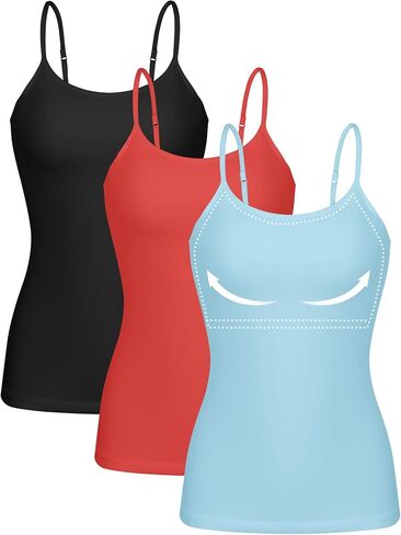 attraco women 3 pack cotton camisoles wtih shelf bra applable tops tops tops tops spaghetti spaghetti in Saudi Arabia