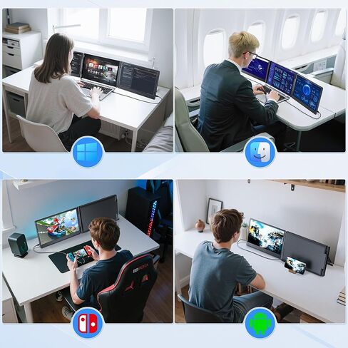 موسع شاشة الكمبيوتر المحمول، شاشة محمولة ثلاثية FHD 1080P مقاس 14.2 بوصة لأجهزة الكمبيوتر المحمول مع زر تعديل ذكي، وموسع شاشة تشغيل USB-C/HDMI لأجهزة Win/Mac/Android/Switch، تناسب أجهزة الكمبيوتر المحمولة مقاس 13-17 بوصة in Kuwait
