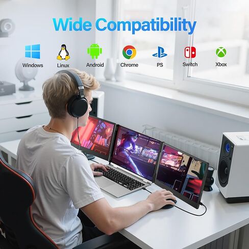 موسع شاشة الكمبيوتر المحمول، شاشة محمولة ثلاثية FHD 1080P مقاس 14.2 بوصة لأجهزة الكمبيوتر المحمول مع زر تعديل ذكي، وموسع شاشة تشغيل USB-C/HDMI لأجهزة Win/Mac/Android/Switch، تناسب أجهزة الكمبيوتر المحمولة مقاس 13-17 بوصة in Kuwait
