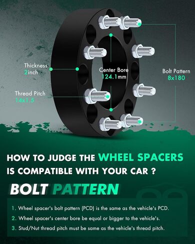 SCITOO 2Pcs Wheel Spacers 2 inch 8x180 Bore 124.1mm Studs 14x1.5 8 Lug Wheel Spacers Adapters Fit for for Chevrolet Silverado 2500 Silverado 2500 HD Silverado 3500 HD for GMC Sierra 2500 HD in Saudi Arabia