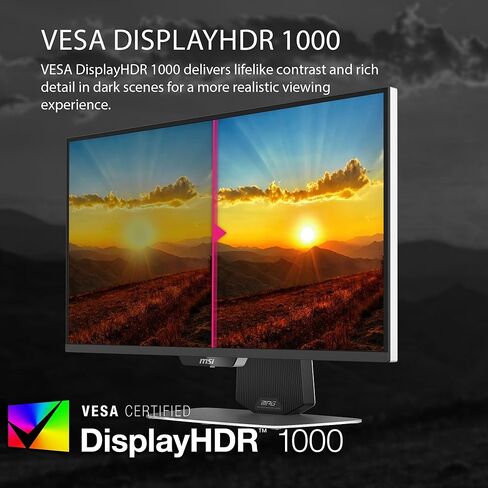 شاشة ألعاب MSI MPG 274URDFW E16M مقاس 27 بوصة 3840 × 2160 (UHD)، 160 هرتز، مزامنة AMD Adaptive Sync، HDR جاهز، HDMI، منفذ VGA، قابل للتركيب، قابل للإمالة، إطار نحيف من 4 جوانب، 0.5 مللي ثانية، أبيض in Saudi Arabia