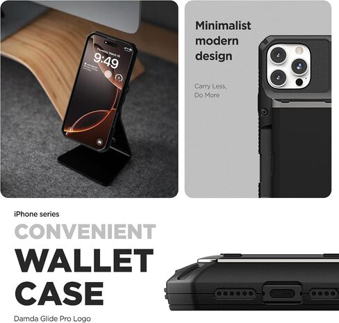 VRS DESIGN Damda Glide Pro Card Holder Case for iPhone 17 Pro Max (2025), Sturdy Semi Auto Card Slot Wallet [4 Cards] Case Designed for iPhone 17 Pro Max (2025) Matte Black in Saudi Arabia