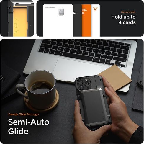 VRS DESIGN Damda Glide Pro Card Holder Case for iPhone 17 Pro Max (2025), Sturdy Semi Auto Card Slot Wallet [4 Cards] Case Designed for iPhone 17 Pro Max (2025) Matte Black in Saudi Arabia