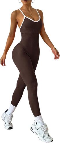 WDIRARA Women's Crisscross Sleeveless Bodycon Cami Jumpsuit Seamless Backless Workout Yoga Pants Rompers in Saudi Arabia