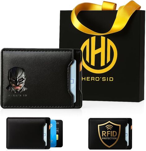 HERO'S ID Leather Bat Wallet for Men - Unisex Adults - Brown - Minimalist - RFID Protected - Bi-Fold - 2 Pockets - 3D Metalic Superhero Mask in Saudi Arabia