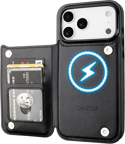 ONETOP Compatible with Magsafe for iPhone 17 Pro Max Wallet Case with Card Holder, PU Leather Kickstand RFID Blocking Case, Double Magnetic Clasp and Durable Shockproof Cover 6.9 Inch (Black) in Saudi Arabia