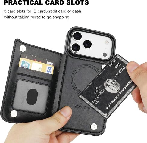 ONETOP Compatible with Magsafe for iPhone 17 Pro Max Wallet Case with Card Holder, PU Leather Kickstand RFID Blocking Case, Double Magnetic Clasp and Durable Shockproof Cover 6.9 Inch (Black) in Saudi Arabia