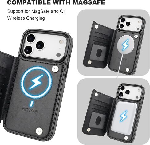 ONETOP Compatible with Magsafe for iPhone 17 Pro Max Wallet Case with Card Holder, PU Leather Kickstand RFID Blocking Case, Double Magnetic Clasp and Durable Shockproof Cover 6.9 Inch (Black) in Saudi Arabia