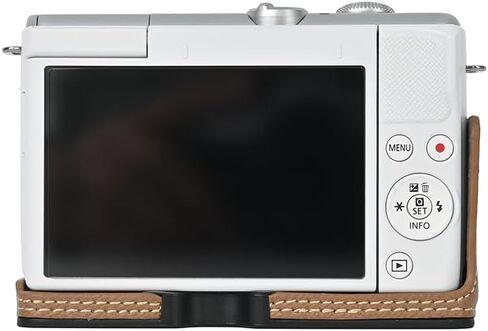 حافظة M200، حقيبة كاميرا من جلد البولي يوريثان، غطاء نصف هيكل لكاميرا Canon Eos M200 مع حزام معصم يدوي (بني) in Kuwait