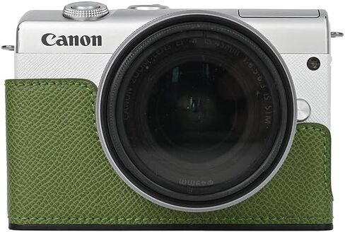 حافظة M200، حقيبة كاميرا من جلد البولي يوريثان، غطاء نصف هيكل لكاميرا Canon Eos M200 مع حزام معصم يدوي (بني) in Kuwait