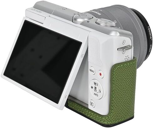 حافظة M200، حقيبة كاميرا من جلد البولي يوريثان، غطاء نصف هيكل لكاميرا Canon Eos M200 مع حزام معصم يدوي (بني) in Kuwait