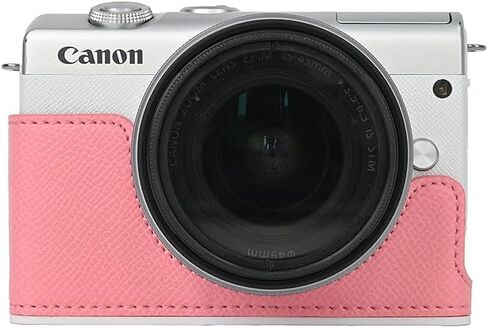 حافظة M200، حقيبة كاميرا من جلد البولي يوريثان، غطاء نصف هيكل لكاميرا Canon Eos M200 مع حزام معصم يدوي (بني) in Kuwait