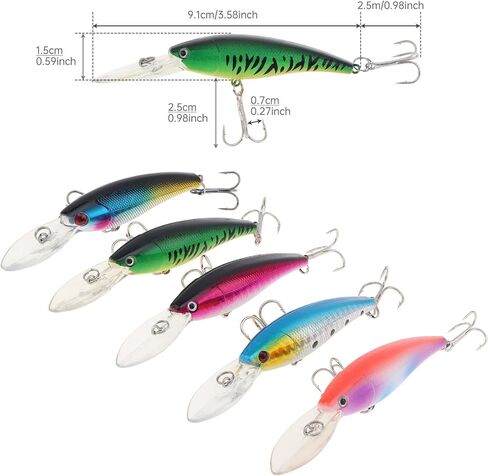 5pcs Fishing Lures Crankbaits, Fishing Hard Baits Swimbaits Minnow Bass Topwater Lures for Trout Bass Perch in Saudi Arabia