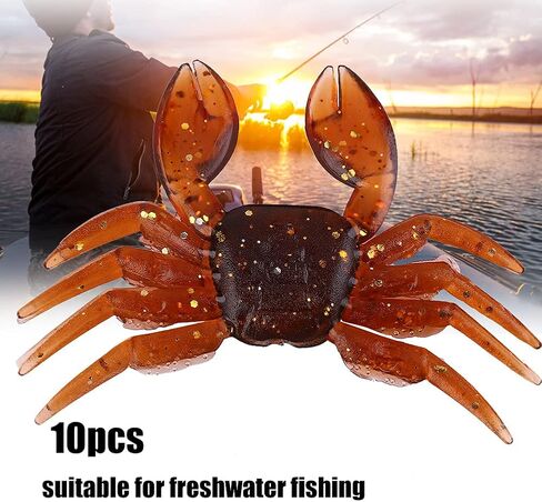 Crab Fishing Lure Kit, 10 PCS Fishing Crab Lures Artificial Bait Fishing Tackle, Artificial Plastic Soft Crab Lure 3D Simulation Freshwater Fishing Bait (Brown) in Saudi Arabia