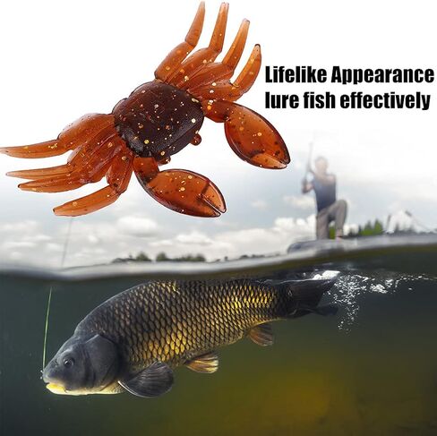 Crab Fishing Lure Kit, 10 PCS Fishing Crab Lures Artificial Bait Fishing Tackle, Artificial Plastic Soft Crab Lure 3D Simulation Freshwater Fishing Bait (Brown) in Saudi Arabia