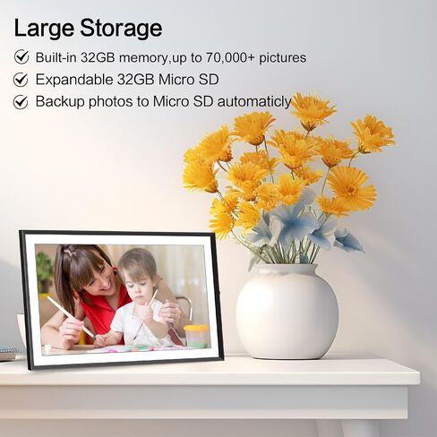 Frameo Digital Photo Frame with 32GB Memory,10.1 Inch WiFi Smart Digital Picture Frame with HD IPS Touch Screen,Auto-Rotate,Send Pictures from Anywhere via Frameo APP(Wood Effect) in Kuwait