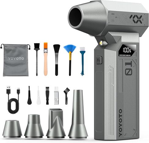 منفضة هواء مضغوط، منفضة هواء كهربائية 150000 دورة في الدقيقة مع شاشة LED ومحرك بدون فرش، منفاخ هواء 4 تروس قابل لإعادة الشحن مع ضوء LED، مروحة توربو لاسلكية للكمبيوتر ولوحة المفاتيح والسيارة والمنزل والخارج in Kuwait