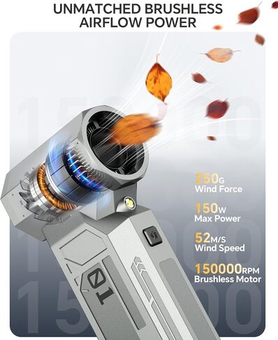 منفضة هواء مضغوط، منفضة هواء كهربائية 150000 دورة في الدقيقة مع شاشة LED ومحرك بدون فرش، منفاخ هواء 4 تروس قابل لإعادة الشحن مع ضوء LED، مروحة توربو لاسلكية للكمبيوتر ولوحة المفاتيح والسيارة والمنزل والخارج in Kuwait