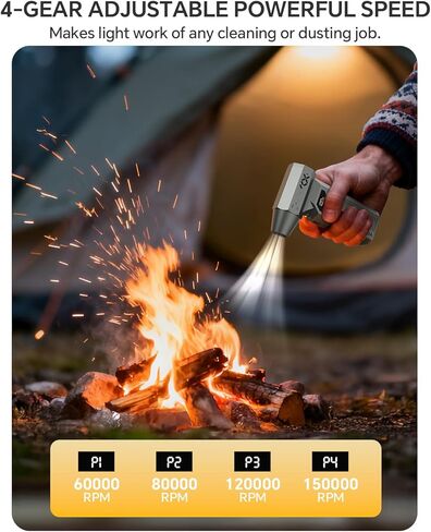 منفضة هواء مضغوط، منفضة هواء كهربائية 150000 دورة في الدقيقة مع شاشة LED ومحرك بدون فرش، منفاخ هواء 4 تروس قابل لإعادة الشحن مع ضوء LED، مروحة توربو لاسلكية للكمبيوتر ولوحة المفاتيح والسيارة والمنزل والخارج in Kuwait