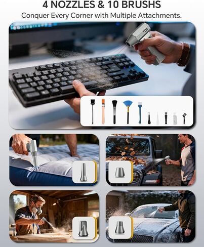 منفضة هواء مضغوط، منفضة هواء كهربائية 150000 دورة في الدقيقة مع شاشة LED ومحرك بدون فرش، منفاخ هواء 4 تروس قابل لإعادة الشحن مع ضوء LED، مروحة توربو لاسلكية للكمبيوتر ولوحة المفاتيح والسيارة والمنزل والخارج in Kuwait