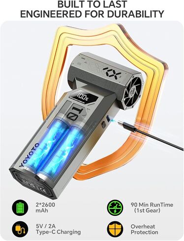 منفضة هواء مضغوط، منفضة هواء كهربائية 150000 دورة في الدقيقة مع شاشة LED ومحرك بدون فرش، منفاخ هواء 4 تروس قابل لإعادة الشحن مع ضوء LED، مروحة توربو لاسلكية للكمبيوتر ولوحة المفاتيح والسيارة والمنزل والخارج in Kuwait