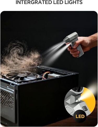 منفضة هواء مضغوط، منفضة هواء كهربائية 150000 دورة في الدقيقة مع شاشة LED ومحرك بدون فرش، منفاخ هواء 4 تروس قابل لإعادة الشحن مع ضوء LED، مروحة توربو لاسلكية للكمبيوتر ولوحة المفاتيح والسيارة والمنزل والخارج in Kuwait