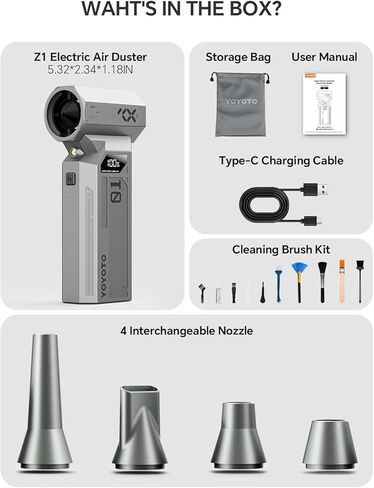 منفضة هواء مضغوط، منفضة هواء كهربائية 150000 دورة في الدقيقة مع شاشة LED ومحرك بدون فرش، منفاخ هواء 4 تروس قابل لإعادة الشحن مع ضوء LED، مروحة توربو لاسلكية للكمبيوتر ولوحة المفاتيح والسيارة والمنزل والخارج in Kuwait