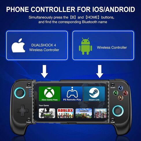 وحدة تحكم ألعاب الهاتف المحمول AXYBCOOL لأجهزة iPhone/Android، وحدة تحكم هاتف لاسلكية مع دعم حافظة الهاتف، وحدة تحكم الألعاب تدعم ممر الألعاب، Steam Link، Minecraft (أسود-2، M) in Saudi Arabia