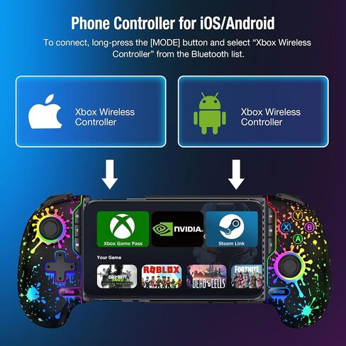 وحدة تحكم ألعاب الهاتف المحمول AXYBCOOL لأجهزة iPhone/Android، وحدة تحكم هاتف لاسلكية مع دعم حافظة الهاتف، وحدة تحكم الألعاب تدعم ممر الألعاب، Steam Link، Minecraft (أسود-2، M) in Saudi Arabia