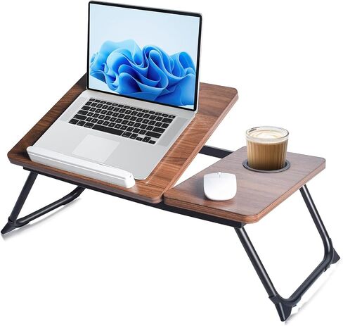 Adjustable Lap Desk for Bed - Portable Laptop Tray Table with Foldable Legs, Phone Slot & Cup Holder - Lightweight & Sturdy Breakfast, Work, Study Table for Sofa, Couch, Floor in Saudi Arabia