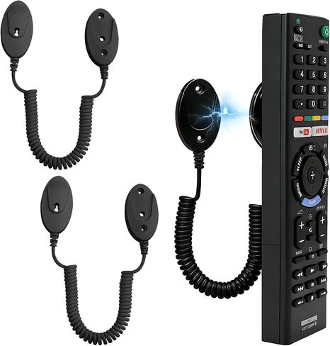Asix Toy 2 Pack حامل جهاز التحكم عن بعد المغناطيسي، مقود عن بعد قابل للسحب مع حبال زنبركية، حبل مضاد للفقد للتحكم عن بعد، حامل على الحائط بمادة لاصقة. (أسود 70 بوصة، 2 قطعة) in Kuwait