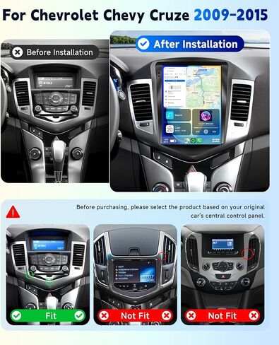 راديو 4G+64G لسيارة Chevy Cruze 2009-2015 ستيريو مع Carplay Android Auto، 5.0 Bluetooth 32EQ، شاشة لمس IPS 9.7 بوصة، FM/RDS GPS WiFi Android 15 AHD كاميرا احتياطية in Kuwait