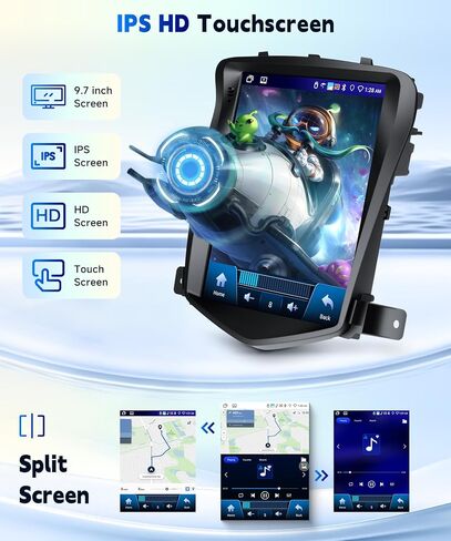 راديو 4G+64G لسيارة Chevy Cruze 2009-2015 ستيريو مع Carplay Android Auto، 5.0 Bluetooth 32EQ، شاشة لمس IPS 9.7 بوصة، FM/RDS GPS WiFi Android 15 AHD كاميرا احتياطية in Kuwait