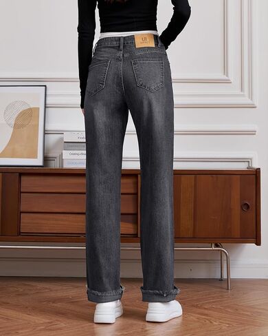 سراويل جينز عالية الخصر ساق مستقيمة الساق فضفاضة ملائمة البطن السيطرة على السراويل الدنيم السراويل العصرية 2025 الموضة in Kuwait