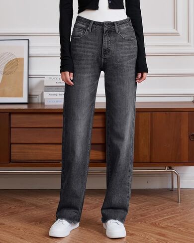 سراويل جينز عالية الخصر ساق مستقيمة الساق فضفاضة ملائمة البطن السيطرة على السراويل الدنيم السراويل العصرية 2025 الموضة in Kuwait