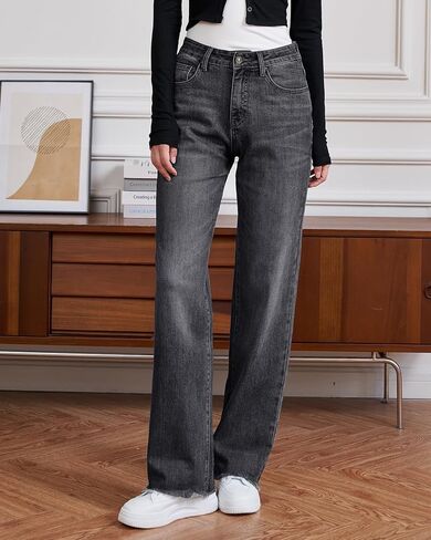 سراويل جينز عالية الخصر ساق مستقيمة الساق فضفاضة ملائمة البطن السيطرة على السراويل الدنيم السراويل العصرية 2025 الموضة in Kuwait