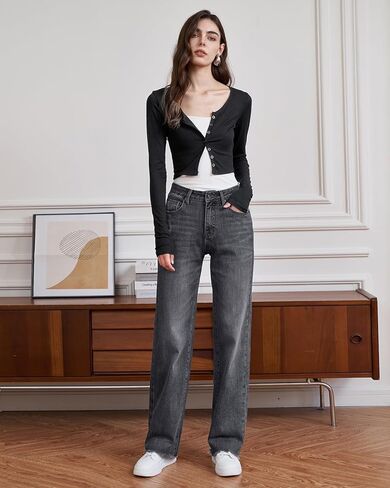 سراويل جينز عالية الخصر ساق مستقيمة الساق فضفاضة ملائمة البطن السيطرة على السراويل الدنيم السراويل العصرية 2025 الموضة in Kuwait