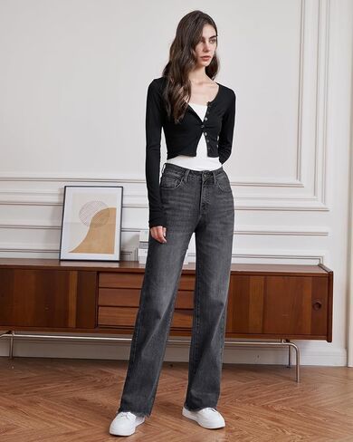 سراويل جينز عالية الخصر ساق مستقيمة الساق فضفاضة ملائمة البطن السيطرة على السراويل الدنيم السراويل العصرية 2025 الموضة in Kuwait