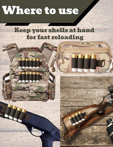 12 Gauge Shell Holder, Velcro Shotgun Shell Holder with Adhesive Backing Sticker, Mollle Shotgun Cartridge Card for Buttstock and Side Saddle, Ammo Carrier 12ga in Kuwait