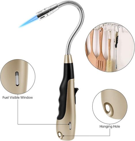 Butane Lighter Long Lighter with Visual Window for BBQ Candle,Gray(No Butane Inside) in Kuwait
