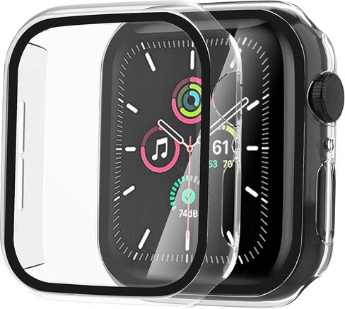 2 Pack Tempered Glass Case Compatible for Apple Watch Series 10 (2024) 42mm, Hard PC Screen Protector Overall Protection Ultra-Thin Lightweight Scratch-Resistant Cover for iWatch, Clear in Saudi Arabia