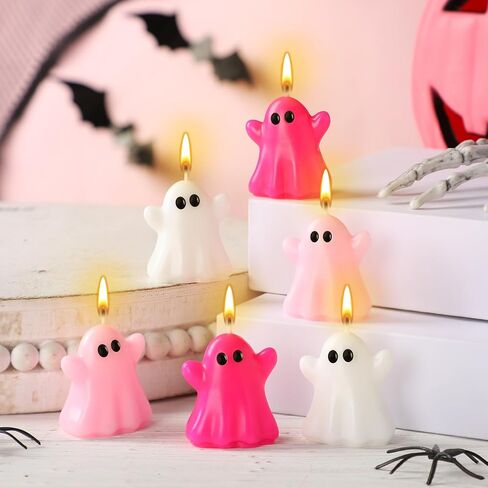 12 Pcs Pastel Halloween Ghost Candles Cute Burning Unscented Wax Candles Ghost Spooky Decor for Halloween Holidays Party Bedroom Table Decorations in Saudi Arabia