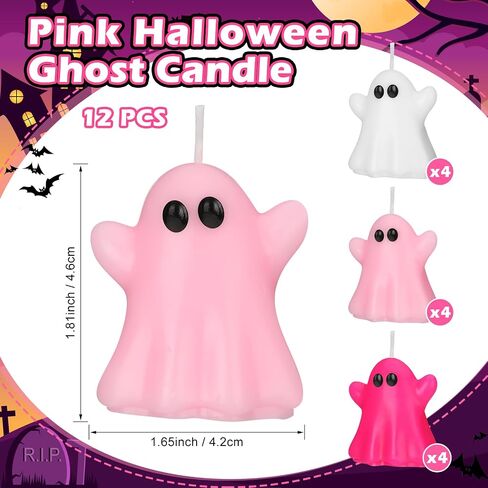 12 Pcs Pastel Halloween Ghost Candles Cute Burning Unscented Wax Candles Ghost Spooky Decor for Halloween Holidays Party Bedroom Table Decorations in Saudi Arabia