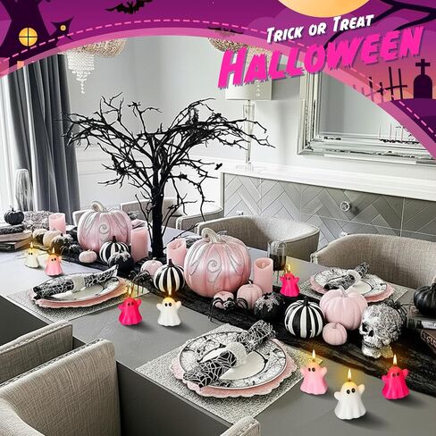 12 Pcs Pastel Halloween Ghost Candles Cute Burning Unscented Wax Candles Ghost Spooky Decor for Halloween Holidays Party Bedroom Table Decorations in Saudi Arabia